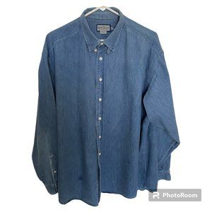 Men's Ruff Hewn Denim Shirt, Button-Up, Long Sleeve, Size XL